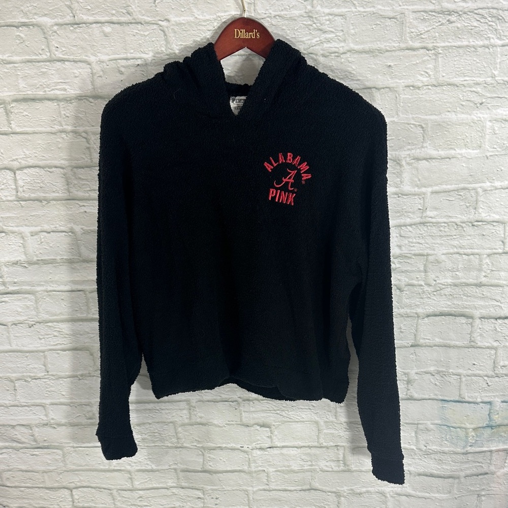 PINK Victoria's Secret Black Fleece Hoodie with Pink University of Alabama Logo